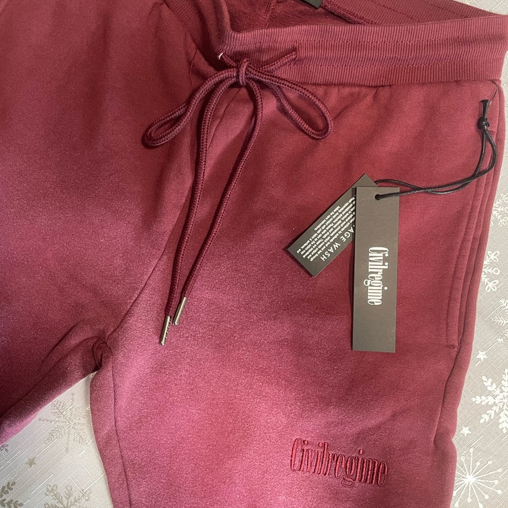 Civil Regime Burgundy Flared Fleece Sweat Pants - Picture 3 of 3